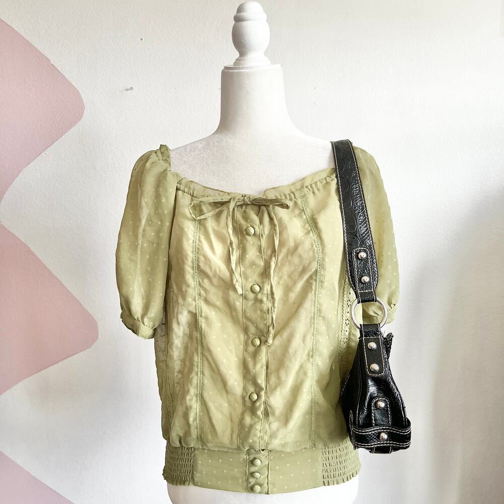 Vintage Sheer Peasant Top, Y2K Cottagecore‎ Whimsical Feminine Large